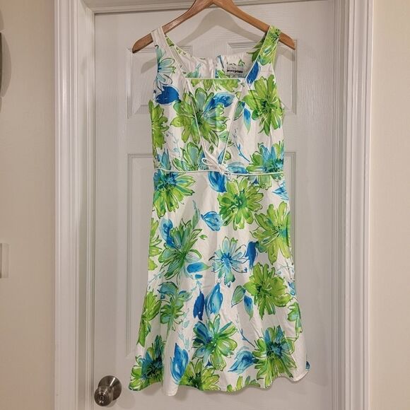PERCEPTIONS Petite Blue Green Floral A-Line Dress Sz 8P - Picture 1 of 4
